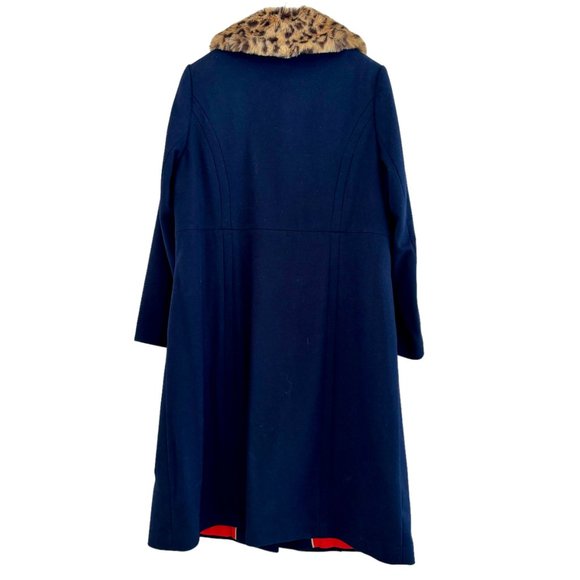 Boden Austen Coat Navy Blue Wool with Removable Faux Fur Trim Collars Size 16R - Picture 5 of 14